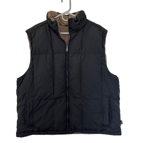 Eddie Bauer Mens Goose Down Reversible Puffer Vest Size XXL Black Brown Plaid - Picture 1 of 12